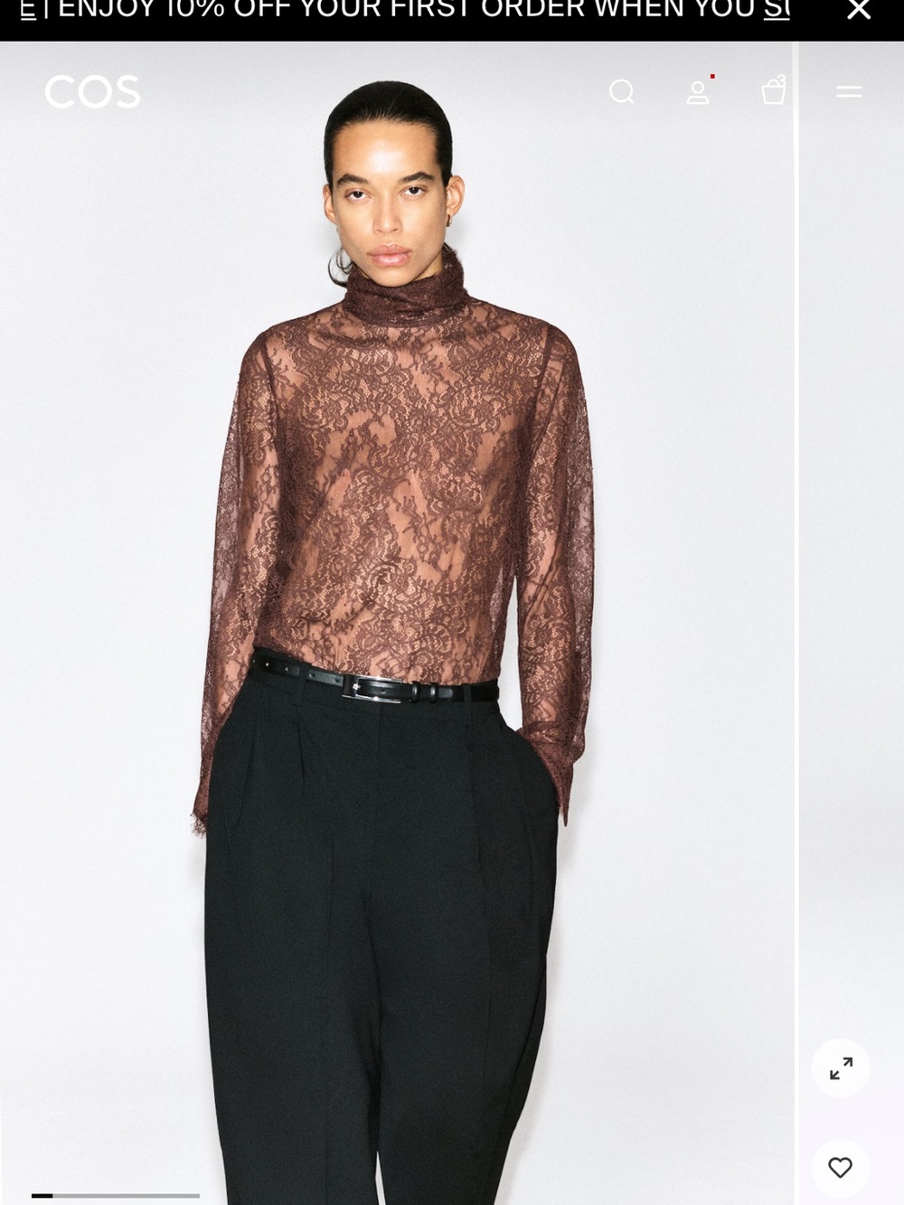 COS Brown Lace Turtleneck Blouse
